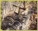 Engraved symbols on one of the stone stelae at Tiya world heritage site, Ethiopia